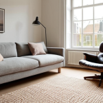 **Prompt 1: Serene Dutch Living Room with Wool Rug**
    A wide shot of a cozy, tranquil living room in a Dutch home, emphasizing warmth and acoustic comfort. A large, inviting, thick wool rug in a neutral or warm muted color anchors the space. Soft, diffused natural light streams through a large window, creating a peaceful ambiance. The room features comfortable, minimalist furniture, perhaps a plush sofa and an armchair, suggesting a quiet retreat. The overall feeling is one of calm, coziness, and well-being, reflecting the comfort during "cold Dutch winters."